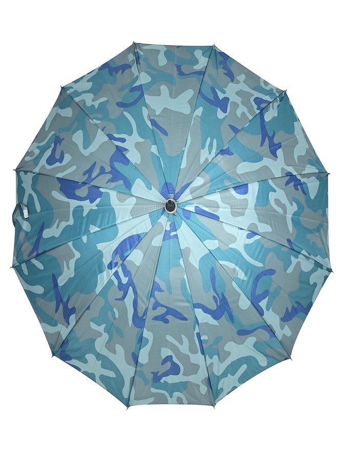 شوب فورك مظلة شوب فورك العسكرية ذات الفتح التلقائي مصنوعة من البوليستر مع مقبض طويل قوي على شكل حرف J، مظلة كلاسيكية مقاومة للرياح والشمس والمطر للرجال والنساء (مقبض عسكري أزرق على شكل حرف J) - Image 3